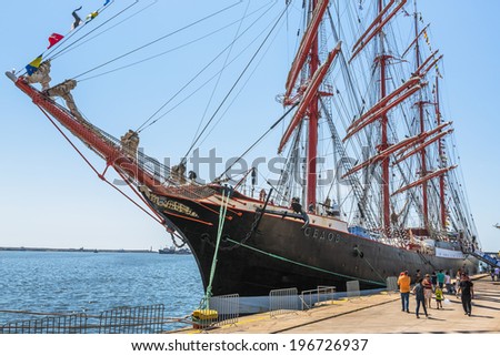 CONSTANTA, ROMANIA - MAY 25: Unidentified people visit the Sedov, biggest tall ship in the world with 117,5 meters, during Black Sea Tall Ships Regatta on May 25, 2014 in Constanta, Romania.