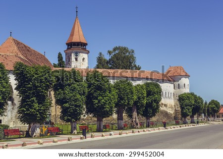 PREJMER, BRASOV, ROMANIA - JUNE 8, 2015: The Prejmer fortified church, built by Teutonic knights in 1212-1213, part of the villages with fortified churches in Transylvania UNESCO World Heritage Site.