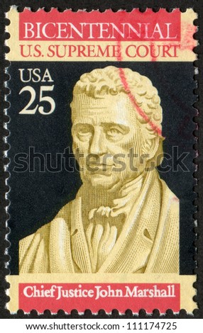 USA - CIRCA 1990: A stamp printed in USA shows Chief Justice John Marshall. Bicentenary of Supreme Court, 25c, circa 1990