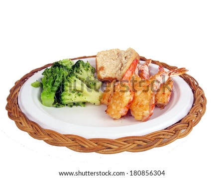 a dinner of shrimp stuffed with crab meat isolated on white background