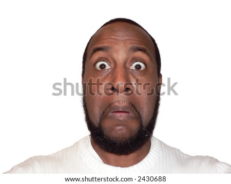 stock photo surprised funny face shot of a African American male 