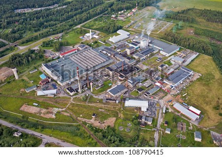 Aerial view over glass fiber factory in Valmiera, Latvia