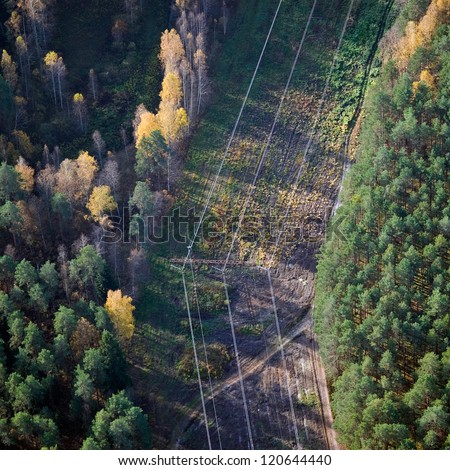 Aerial view over the high voltage power line