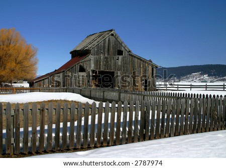 Rural Idaho barn in early winter,historic