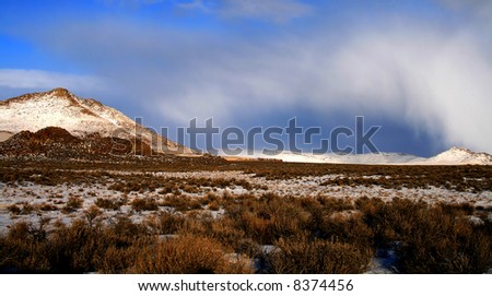 winter storm passing over high desert mountains near Shoshone Idaho