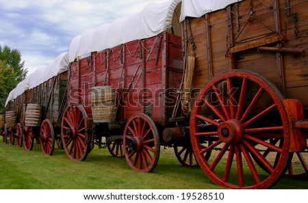 Line of ore wagons used in late 1800\'s to haul gold ore from Idaho mines