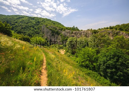 Beautiful trail in the mountains in spring