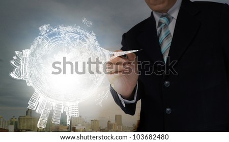 Business Man drawing earth globe