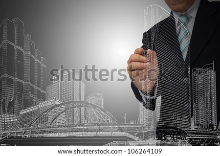 Business Man or Architect draw cityscape Business Man or Architect draw cityscape