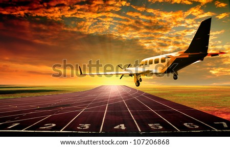 Aircraft landing on running track or athlete track