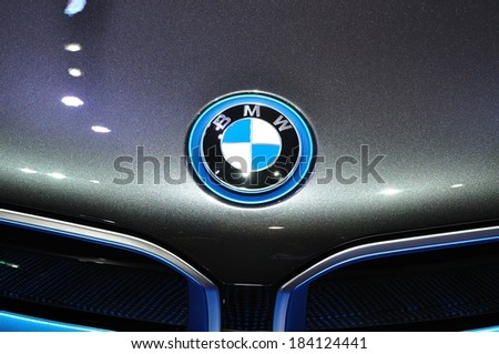 NONTHABURI - MARCH 25:Logo of  NEW BMW I8  on display at The 35th Bangkok International Motor show on MARCH 25, 2014 in Nonthaburi, Thailand.