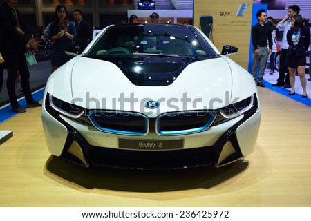 NONTHABURI - DECEMBER 1: New BMW I8 Sports car display at Thailand International Motor Expo on December 1, 2014 in Nonthaburi, Thailand.