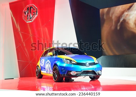NONTHABURI - DECEMBER 1: MG 3 Special edition car display at Thailand International Motor Expo on December 1, 2014 in Nonthaburi, Thailand.