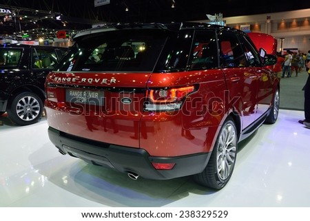 NONTHABURI - DECEMBER 1: Range Rover Sport car display at Thailand International Motor Expo on December 1, 2014 in Nonthaburi, Thailand.