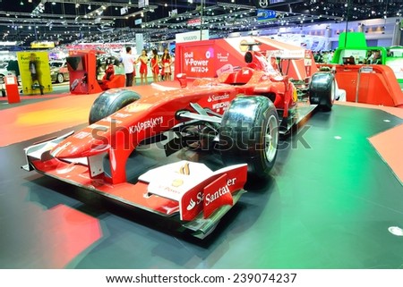 NONTHABURI - DECEMBER 1: Ferrari Formula 1 car display at Thailand International Motor Expo on December 1, 2014 in Nonthaburi, Thailand.