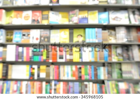 Blur or Defocus Background of Books on Book shelf in Book Store