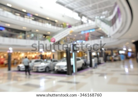 Blur or Defocus Background of Car Sales Gallery in Shopping Center or Department Store