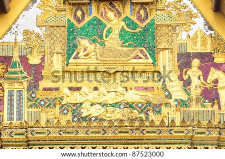 Antique Thai art decoration in Benjamabopit temple in Bangkok, Thailand.