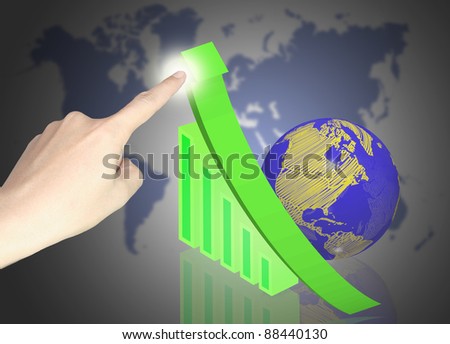 Hand touch the 3D graph with earth globe