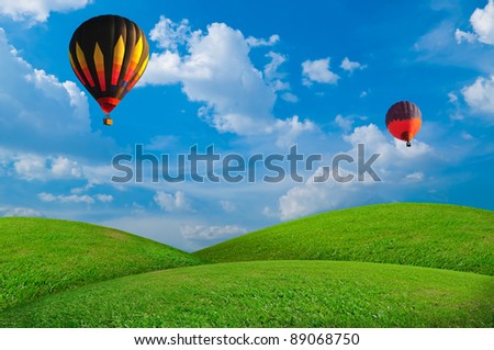 hot air balloon with beautiful blue sky and nice cloud in Thailand.