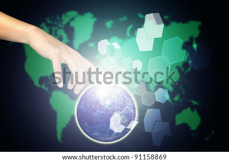 hand touch earth globe as digital network concept