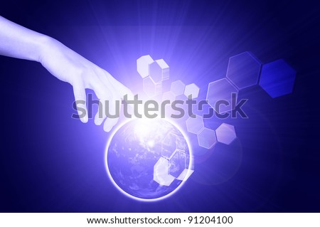 hand touch earth globe as digital network concept