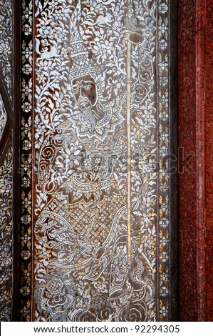 Thai art made of craft pearl on the temple door