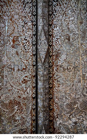 Thai art made of craft pearl on the temple door