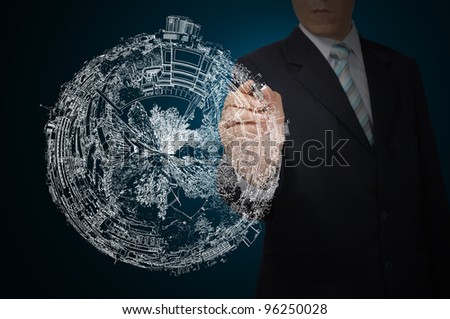 Business Man Drawing earth globe