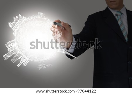 Business Man Drawing earth globe