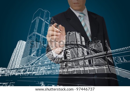 Business Man Drawing building and cityscape