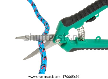 scissors cutting the rope, isolated on white background