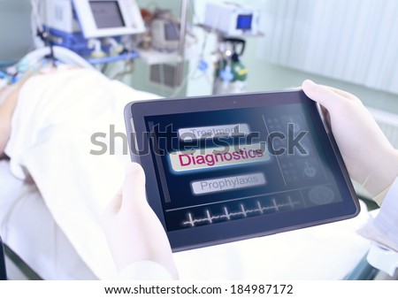 Tablet PC with medical information in a hospital ward