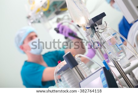 Doctor-endoscopist at the operation in hospital.