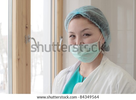 Photos of Asian nurses in the mask and white coat