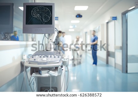 Innovation technologies in hospital on the background of doctors.
