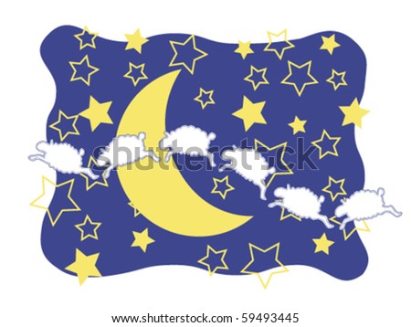 stock vector Sheep Moon and Stars