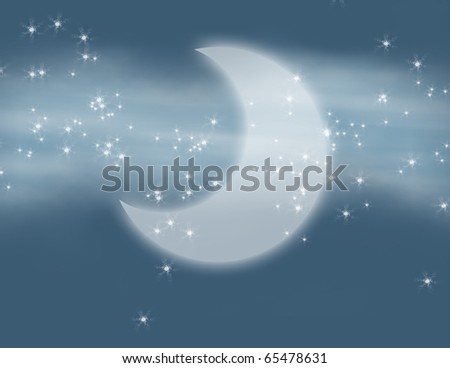 Milky Way, Stars, and Half Moon Fantasy Illustration