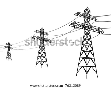 High voltage power lines. Electricity pylon silhouette.