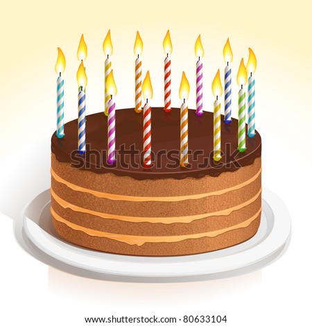Birthday Cake Candles on Vector Birthday Cake With Colorful With Lit Candles On A Plate