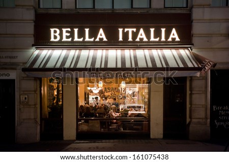London, Uk - Nov 2: People Have Dinner At Italian Restaurant Bella Italia In Regent'S Street In London On November 2, 2013. London Is Regarded As One Of The World'S Best Dining Destinations.