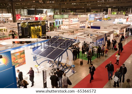 MILAN -  NOV 17-19: Top view of ENERSOLAR+ , GREENENERGY Expo 2010, International fair on solar and green energy, in Milan Fair, Nov 17-19, 2010.