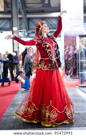 MILAN, ITALY - FEBRUARY 17: Azerbaijan dancers at BIT International Tourism Exchange on february 17, 2012 in Milan, Italy.