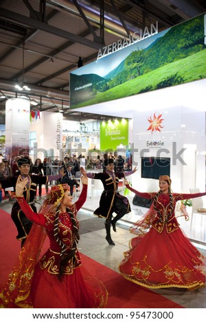 MILAN, ITALY - FEBRUARY 17: Azerbaijan dancers at BIT International Tourism Exchange on february 17, 2012 in Milan, Italy.