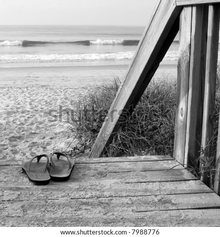 stock photo : Sandals at the Ocean (black and white) Color version in my