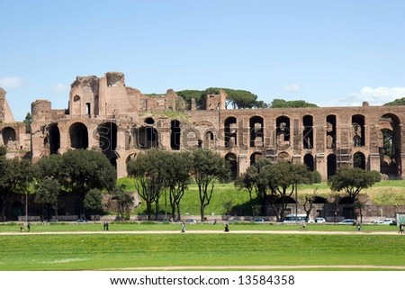 Imperial Palace, Palatine Hill, Rome, Italy, with the Circus Maximus in the foreground