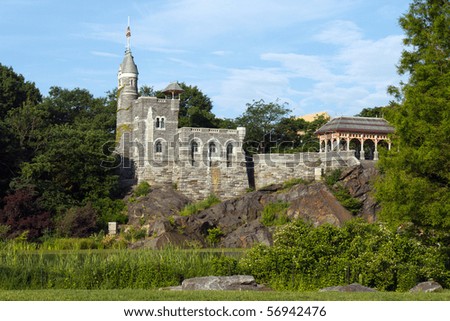 Belvedere Castle in Central Park, New York City, shot across the Great Lawn; in horizontal orientation