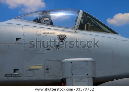 ROCHESTER, NY - JULY 17: Canopy and cockpit of a United States Air force A-10 Thunderbolt ground attack jet aircraft at an airshow in Rochester, New York on July 17, 2011