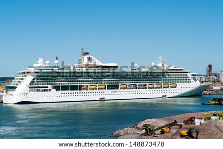 HELSINKI, FINLAND - JULY 7: Passenger ship Brilliance of the Seas in port  on July 7, 2013 Helsinki, Finland. The 90,090-ton, 2,112-passenger ship  is the second in Royal Caribbean\'s.