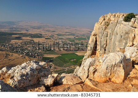 View from  Arbel cliff plateau, popular tourist site in Northern Israel, near  Tiberias city.